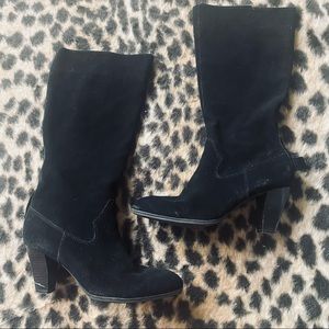 Connie Cecilia black suede mid calf boots